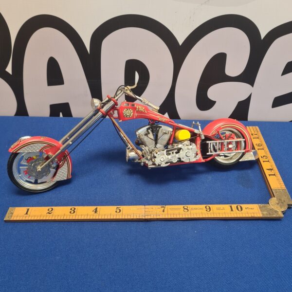 Detailed diecast motorcycle model inspired by New York Fire Department.