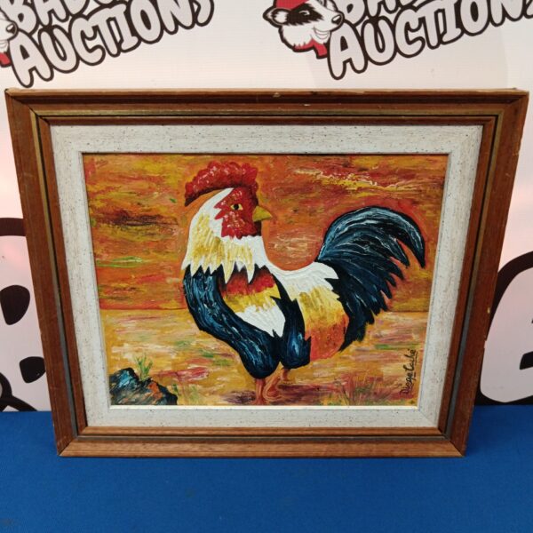 Vibrant oil painting of a cockerel by Diego Coche.
