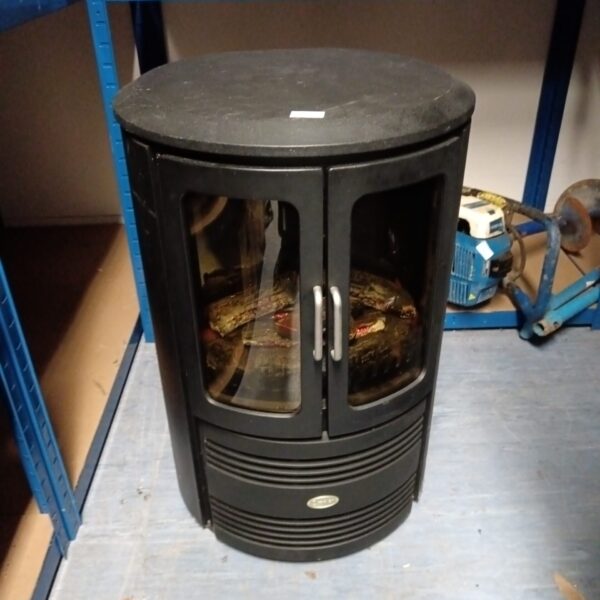 Black Dimplex electric fireplace with realistic flame effect.