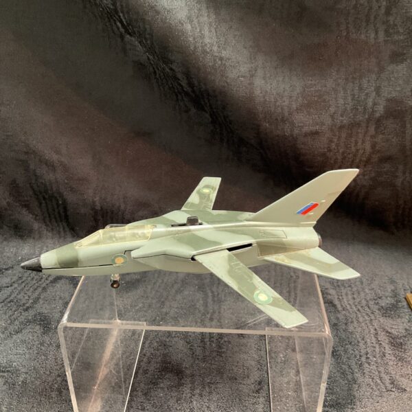 Vintage Dinky Toys RAF Tornado diecast airplane side view.