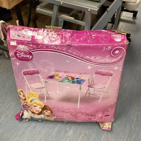 Colourful Disney Princess kids table and chair set for playroom fun.