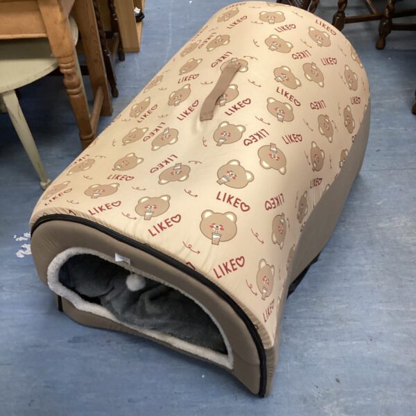 Medium sized dog tunnel bed with removable cushion for pets.