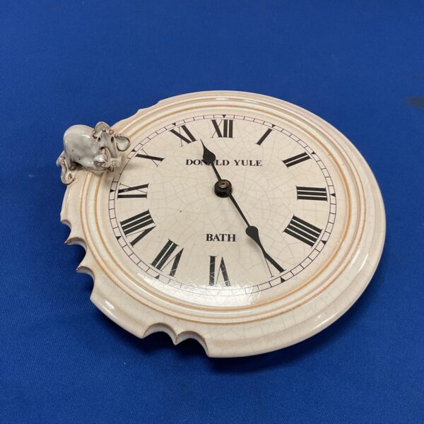 Donald Yule cheese plate clock with sculpted mouse detail.