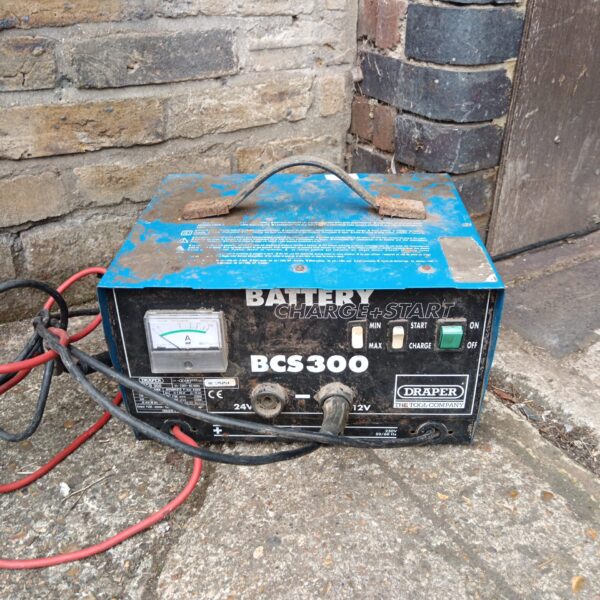 Draper BCS300 battery charger for automotive use, side view.