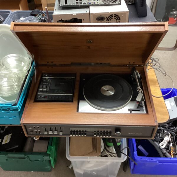 Vintage Dynatron music centre with Garrard turntable, retro stereo system.