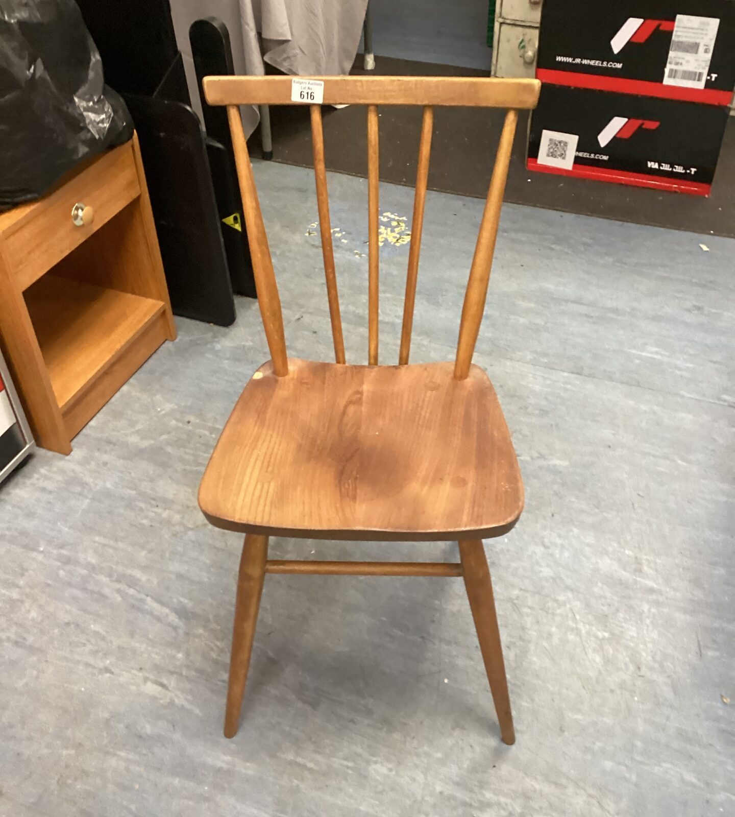 Vintage 1960s Ercol stick back chair in beech wood.
