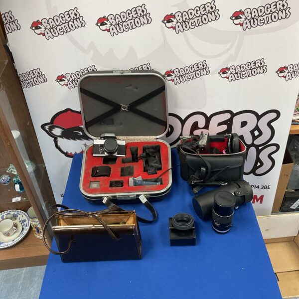 Vintage Exakta RTL 1000 camera with case and Tamron lens.