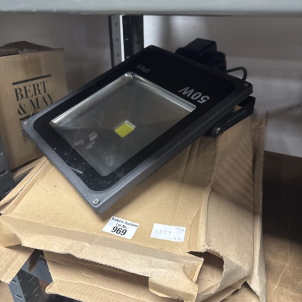 Pair of new 50W exterior floodlights for garden and driveway lighting.