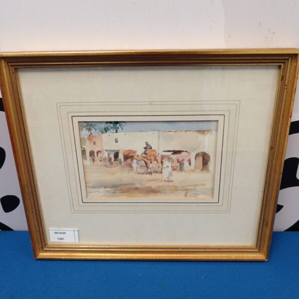 Antique watercolour painting of an Arabic street scene by Fabio Cipolla.