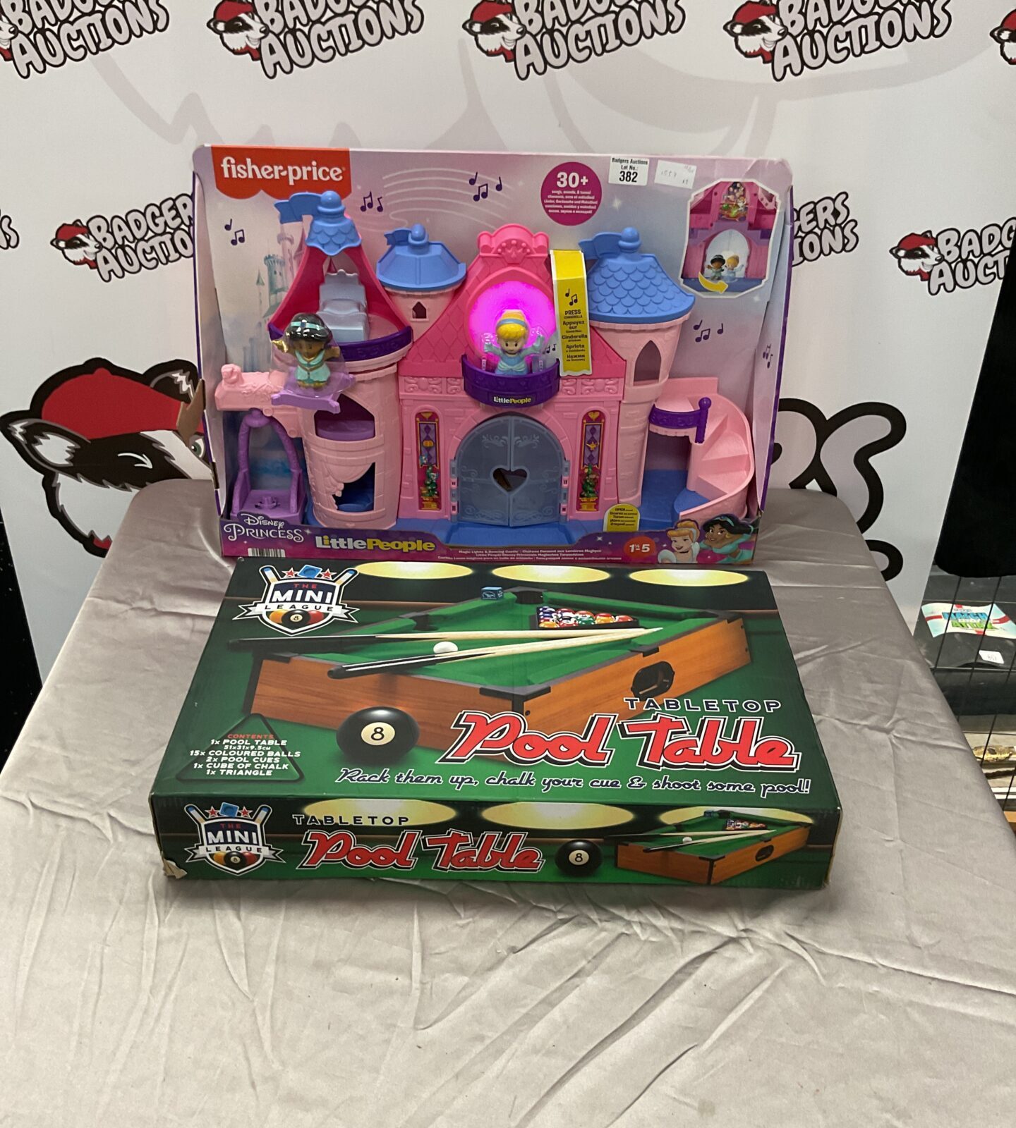 Fisher Price Disney Princess Little People playset with a miniature pool table.