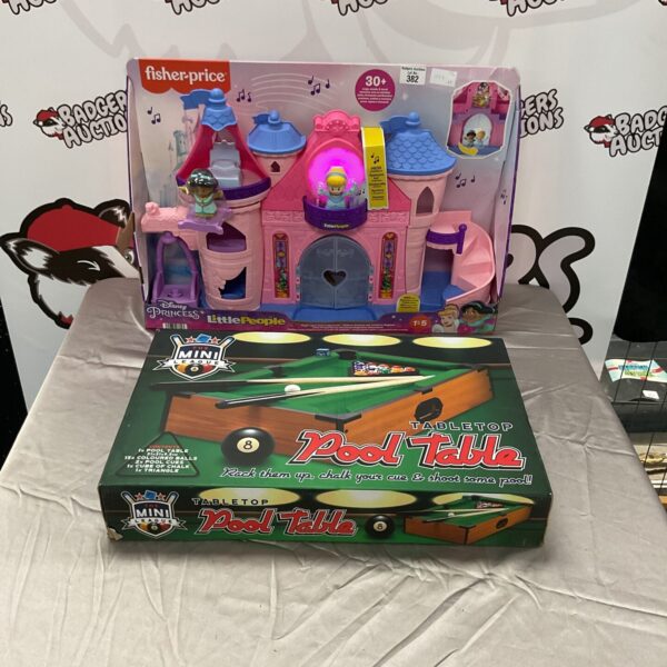 Fisher Price Disney Princess Little People playset with a miniature pool table.