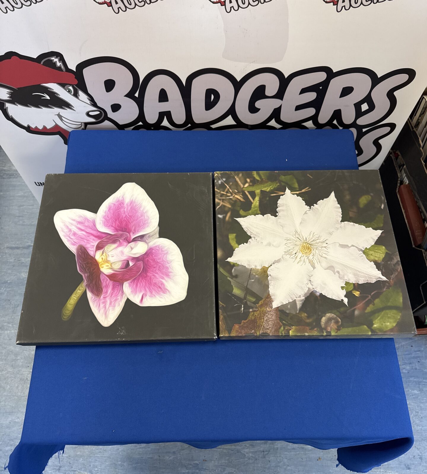 Close-up of a vibrant floral canvas print set.