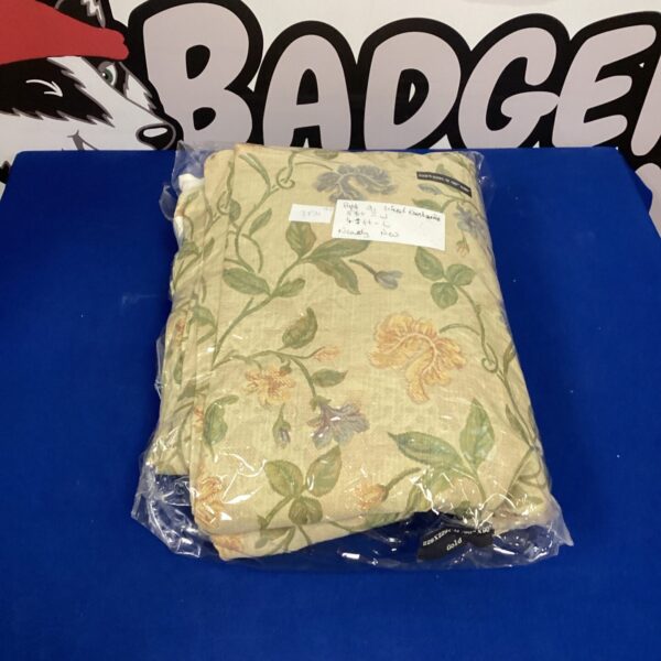 Floral lined curtains, 8ft wide, cream background.