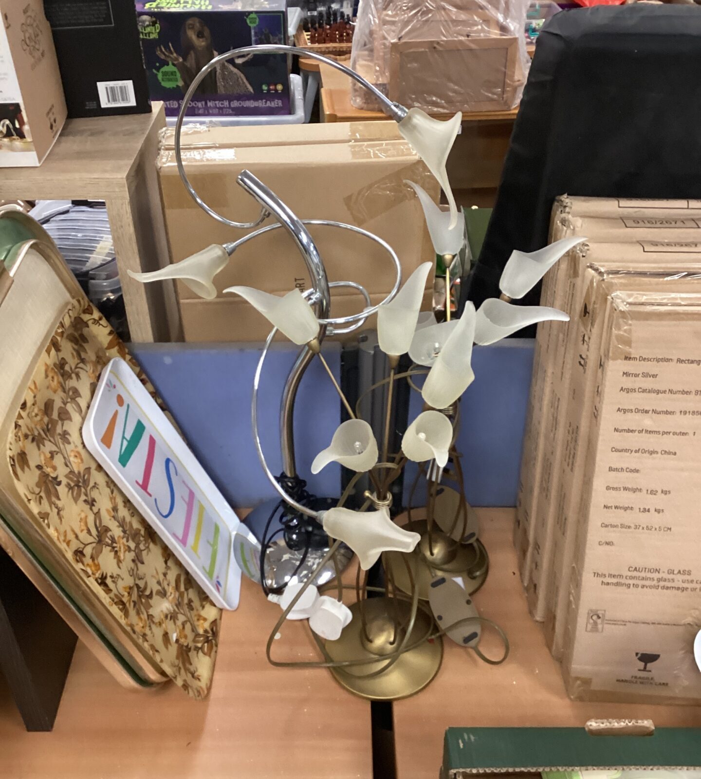 Lot of three vintage floral table lamps for home decor.