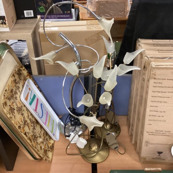 Lot of three vintage floral table lamps for home decor.