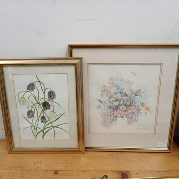 Vintage floral watercolour painting by Muriel Laio, delicate botanical art.