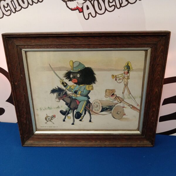 Antique 1899 Florence Upton print of a Golliwogg soldier on horseback.
