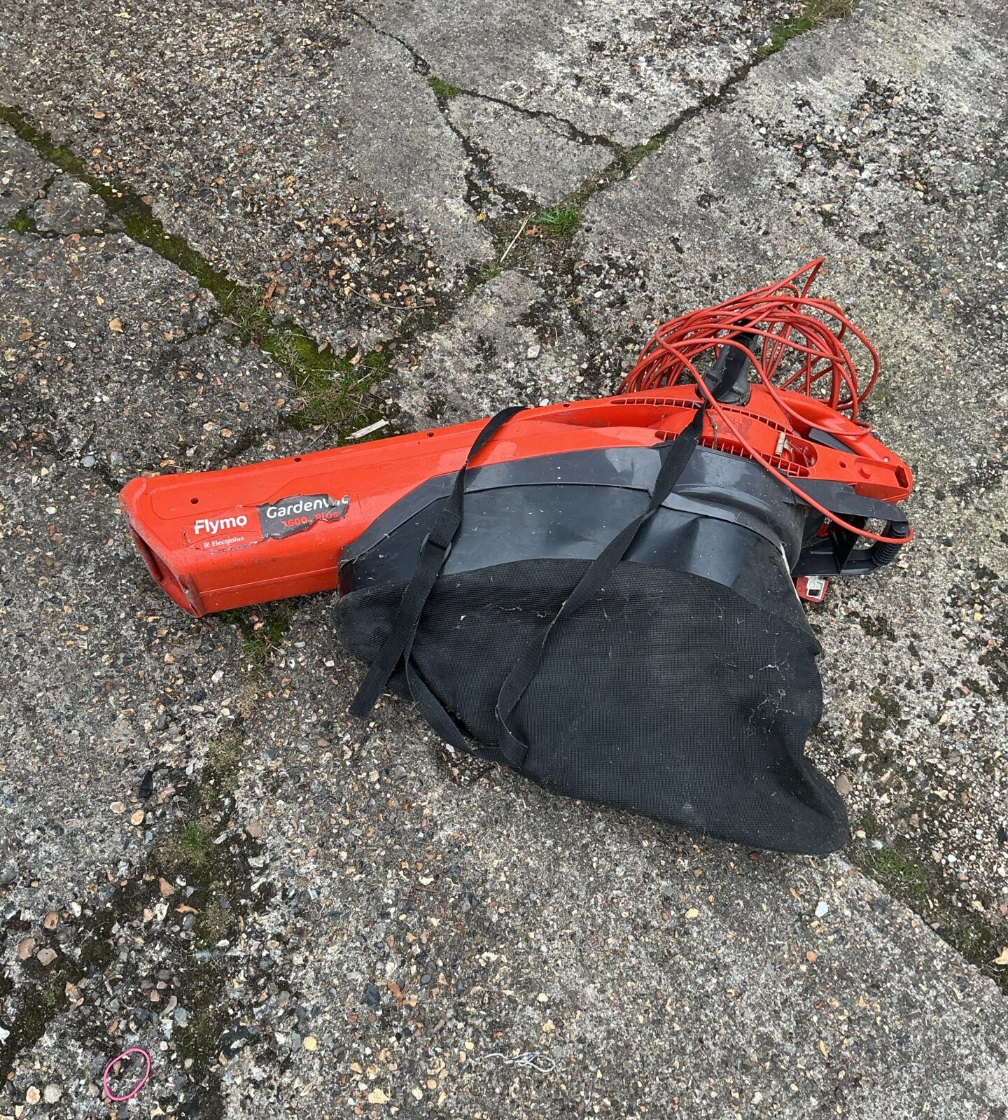 Flymo garden vac blower in working condition for garden maintenance.