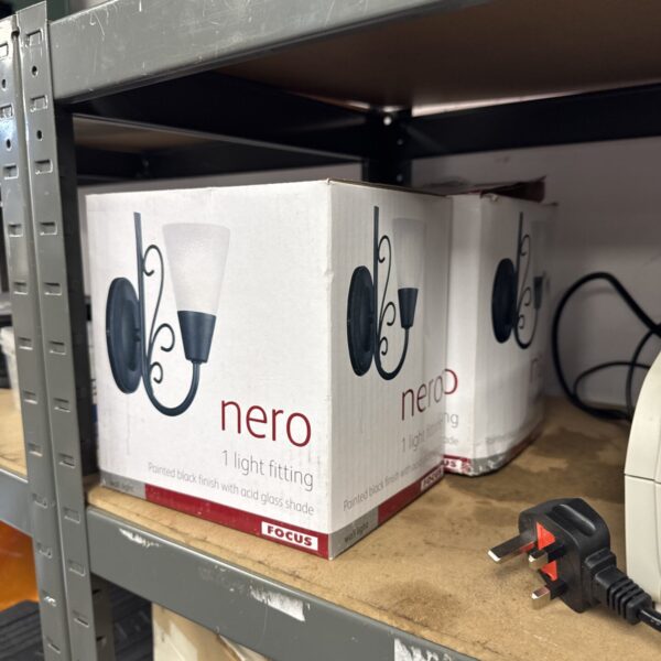 Pair of Focus Nero wall lights in original packaging.