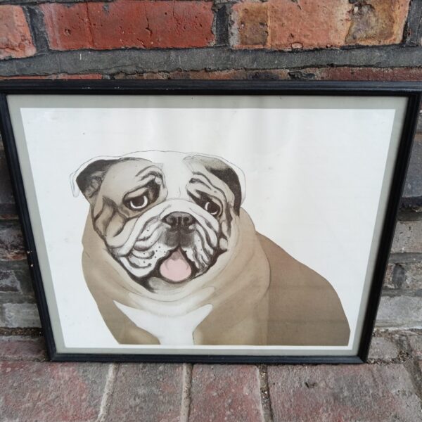 Vintage framed bulldog print for dog lovers and home decor.
