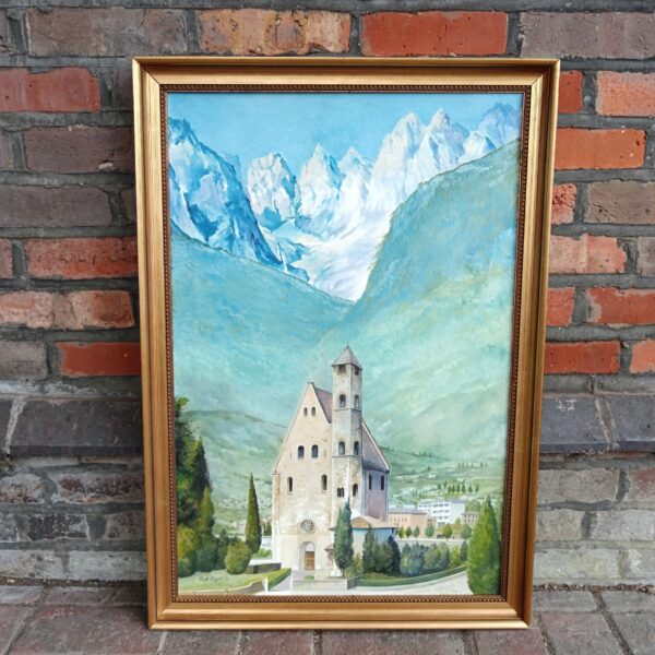 Vintage Fred Lloyd landscape painting of the Church of Saint Apollinaris in Trent.