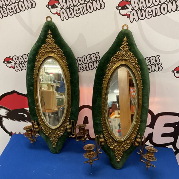 Antique pair of French Girondelle mirrors with bevelled edges and candle holders.