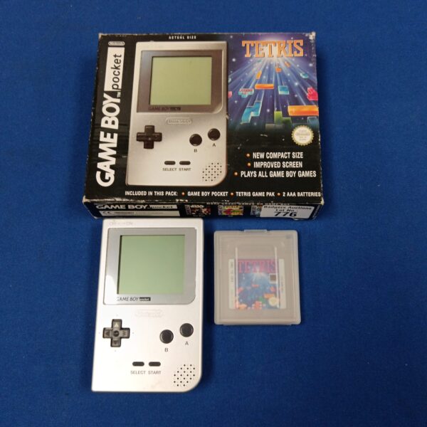 Vintage Nintendo Game Boy Pocket console with Tetris cartridge.