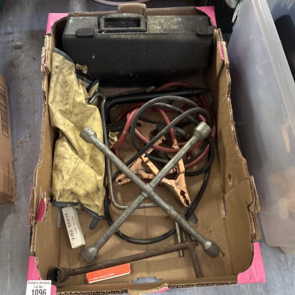 Mixed lot of garage tools and hardware, including spanners.