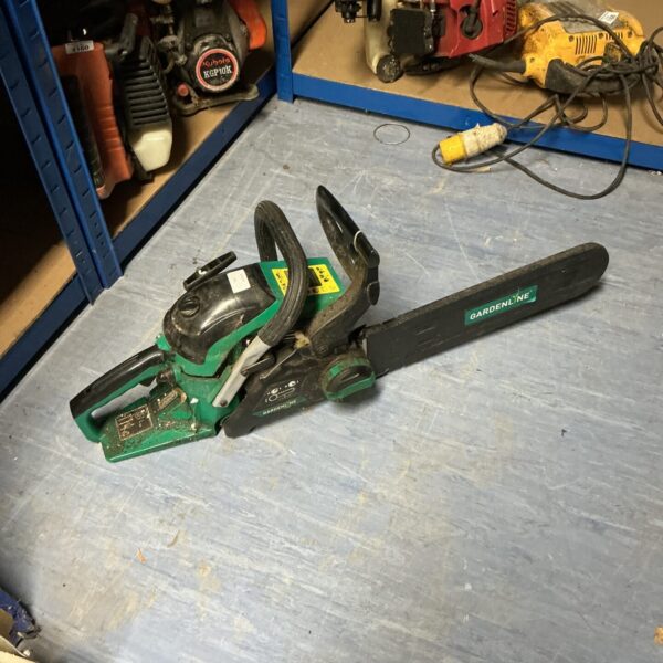 Used Garden Line KGP100 petrol chainsaw for garden and DIY tasks.