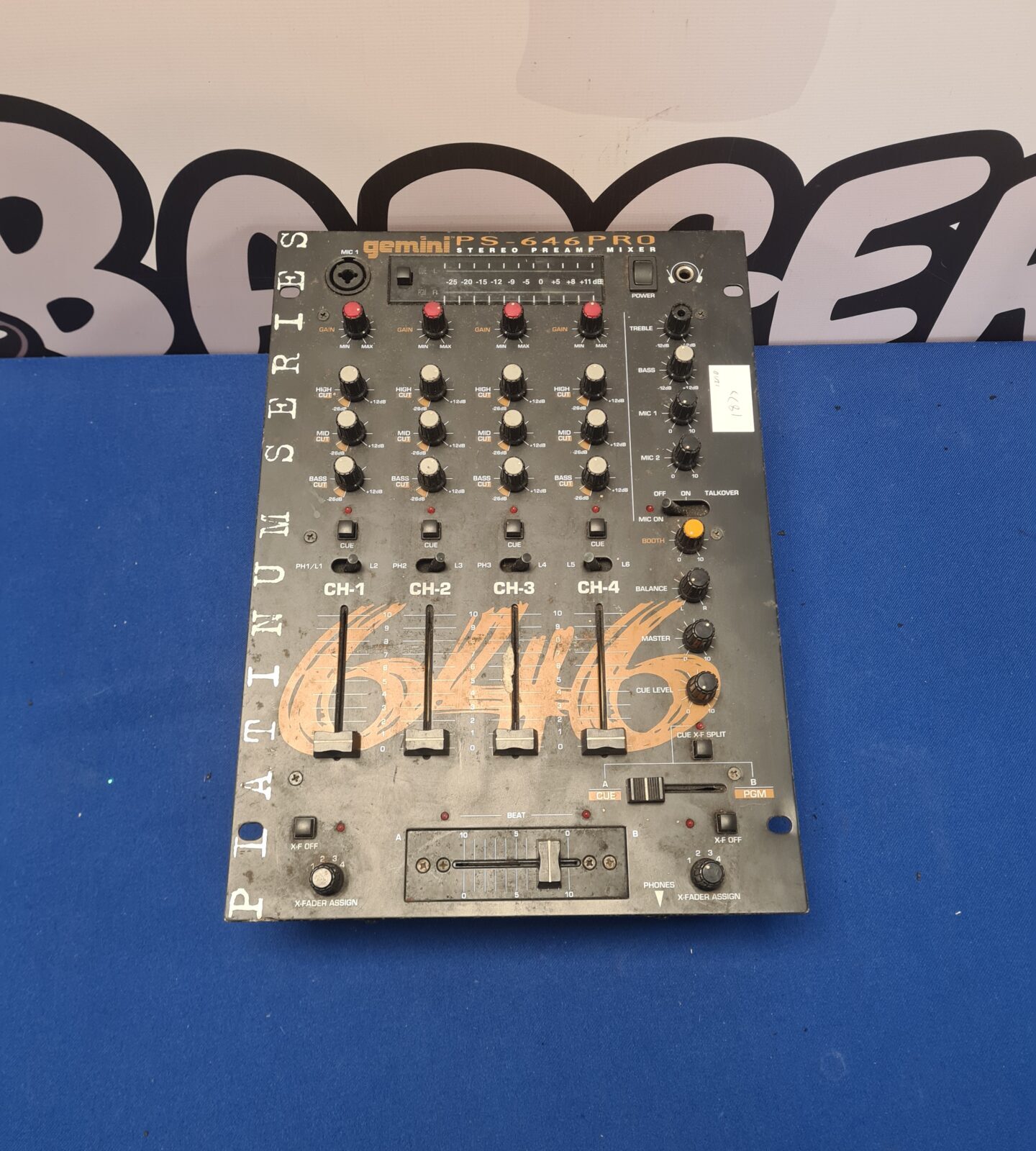 Front view of vintage Gemini PS-646 stereo preamp mixer.