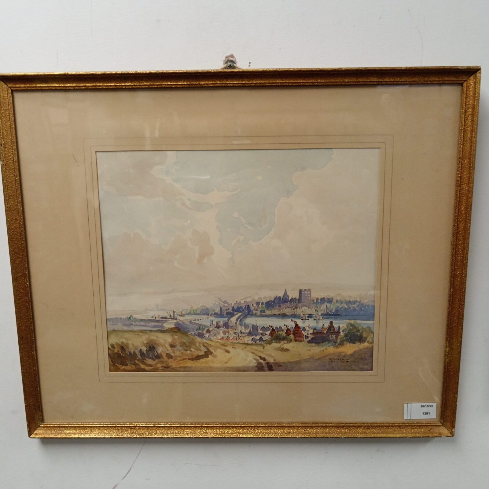 Godwin Bennett watercolour painting of Rochester, Kent landscape.