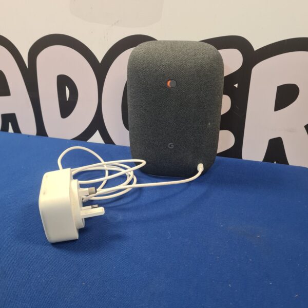 Google Nest Audio smart speaker in grey fabric.