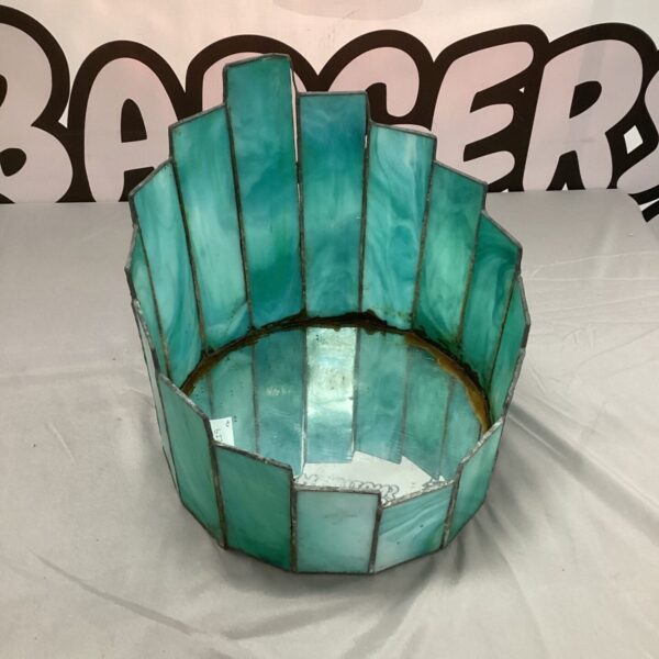 Vintage green slag glass terrarium, Arts and Crafts style planter.