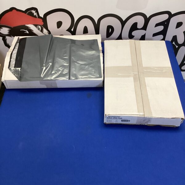 Grey polythene mailing bags in boxes, ideal for secure shipping.