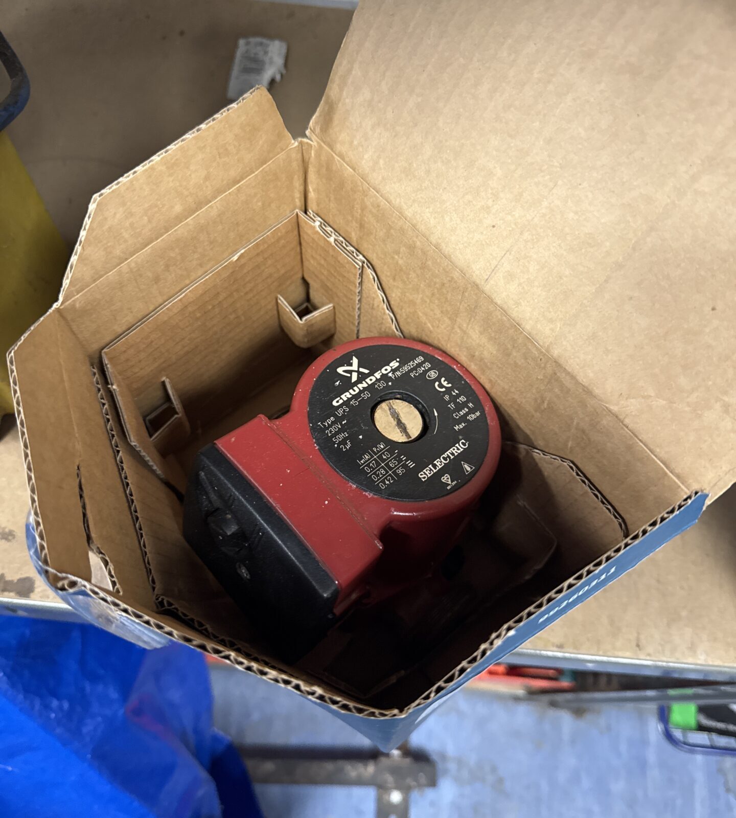 Used Grundfos UPS15-58 central heating pump for boiler systems.