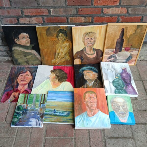 Collection of signed Gwe oil painting portraits on canvas.