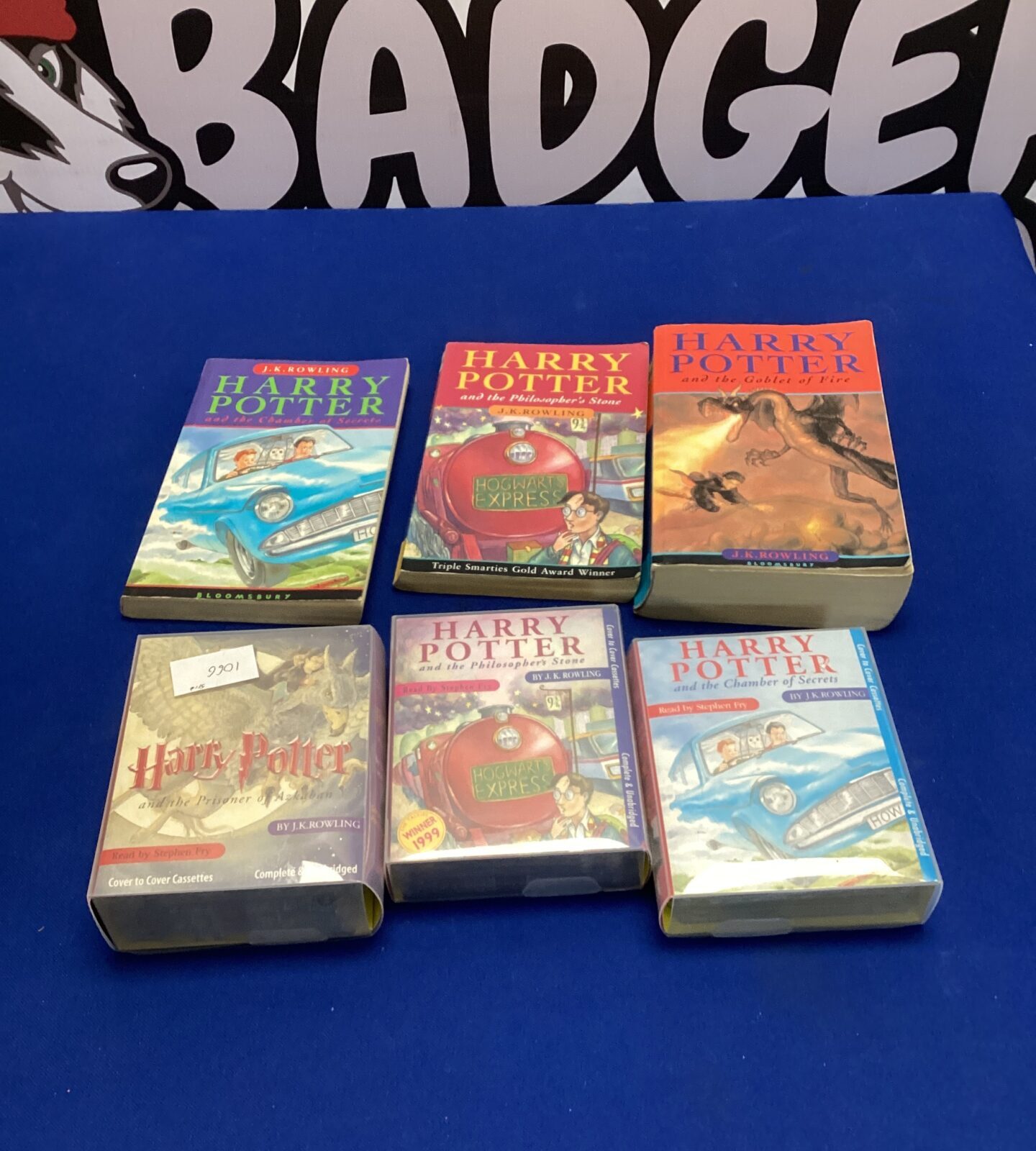 Vintage Harry Potter audiobooks on cassette tape collection.