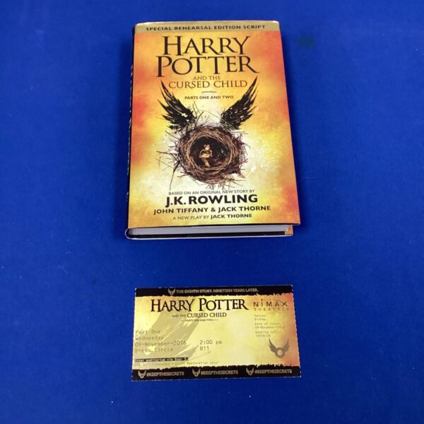 *Harry Potter and the Cursed Child* rehearsal script with theatre ticket.