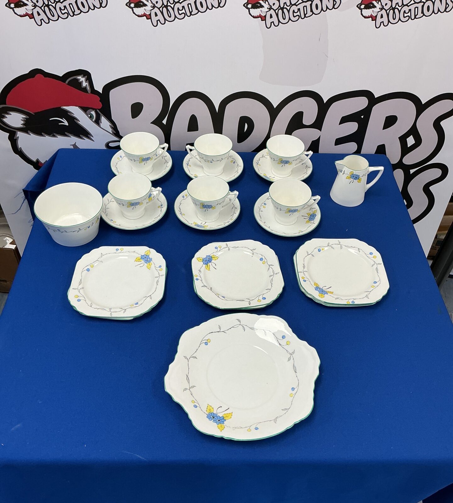 Vintage Heathcate bone china tea set with floral pattern.