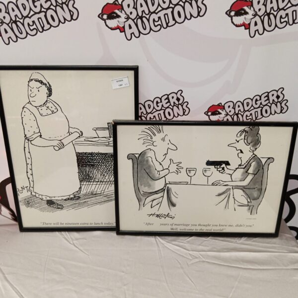 Pair of framed Henry R Martin humorous cartoon prints.