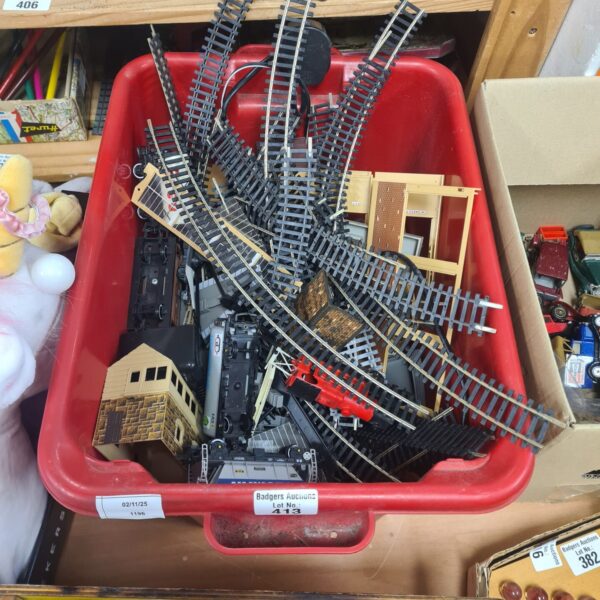 Vintage Hornby railway collection with trains, track, and accessories.