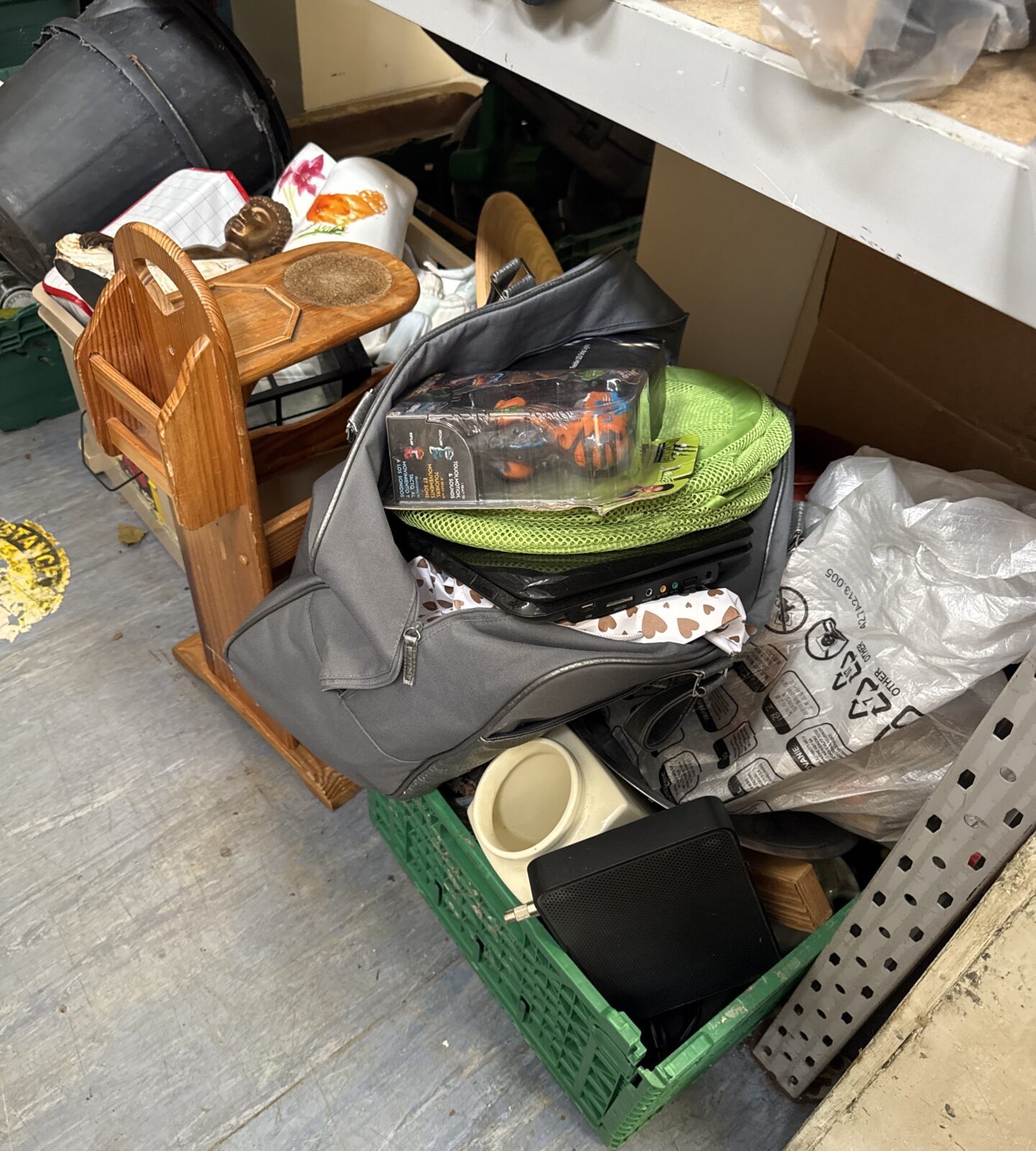 Close-up of items within the house clearance lot.