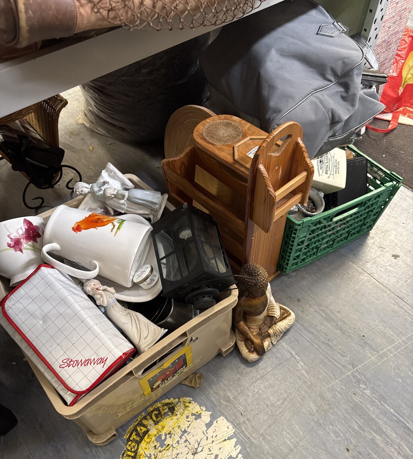 Mixed house clearance lot with various vintage and modern items.