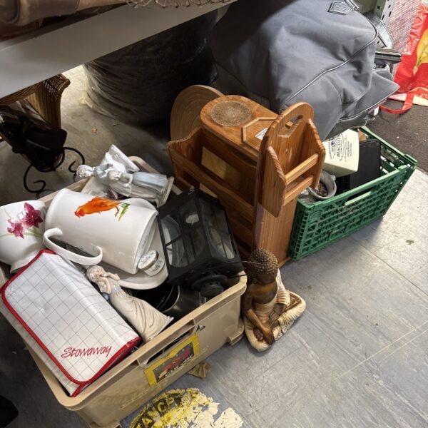 Mixed house clearance lot with various vintage and modern items.