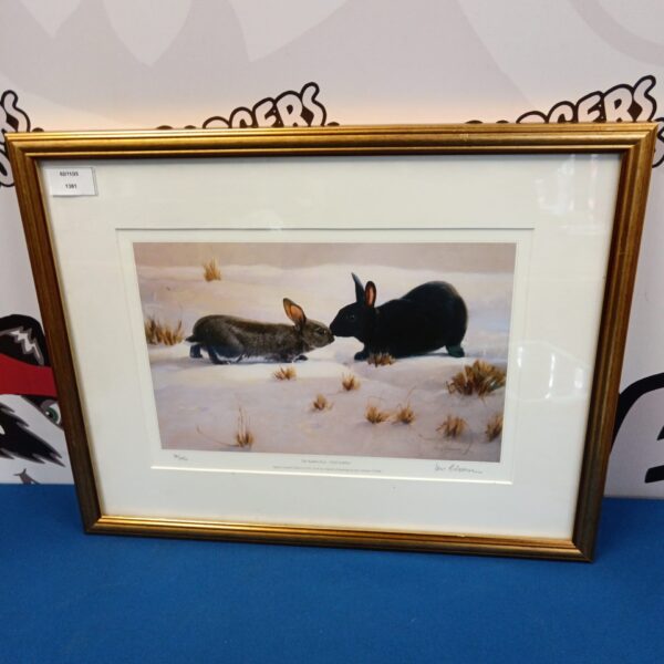 Signed limited edition Ian Coleman rabbit print, "The Rabbit Kiss".