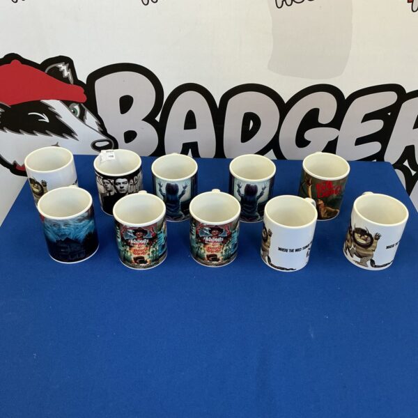 Selection of film related mugs including Evil Dead.