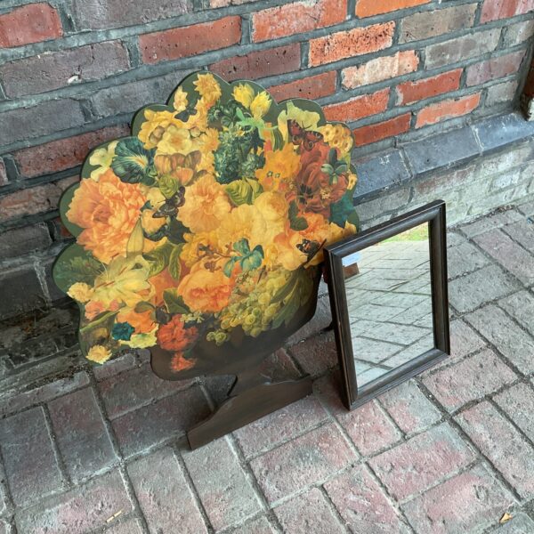 Vintage floral fire guard with decoupage design, antique Victorian style.