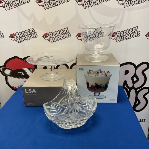 Set of three LSA Serve glass bowls for serving and display.