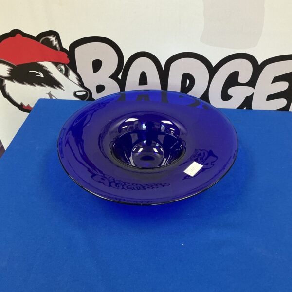 Vibrant blue glass centrepiece dish for home decor.