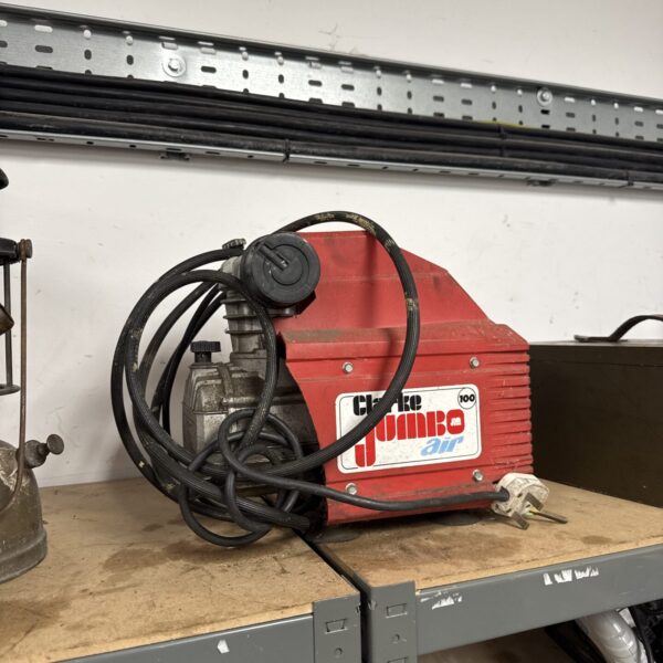 Clarke Jumbo air compressor, a portable mini compressor for workshops.